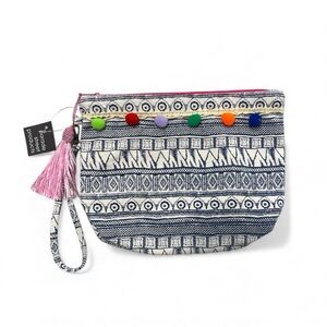 Tribal Patterned Cosmetic Bag with Tassel